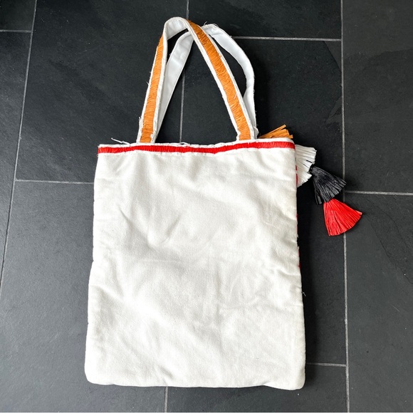 Anthropologie ibBan Tamati tote bag, straw, cotton and leather. - Picture 5 of 10